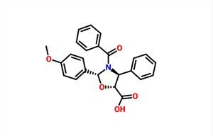 (2R, 4S, 5R) -3-benzoil-2- (4-metoksifenil) -4-fenil-5-oksazolidinkarbonskābe CAS 157826-10-3